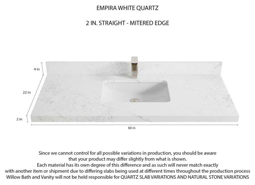 Sonoma 60 Single Sink Reeded Bathroom Vanity in White 2" Empira White
