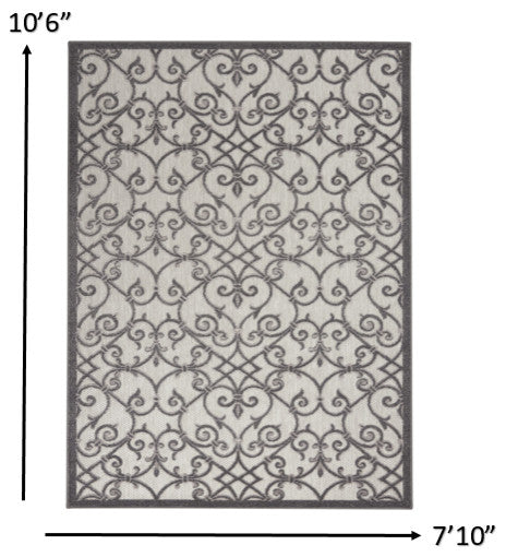 8' X 11' Gray Floral Indoor Outdoor Area Rug