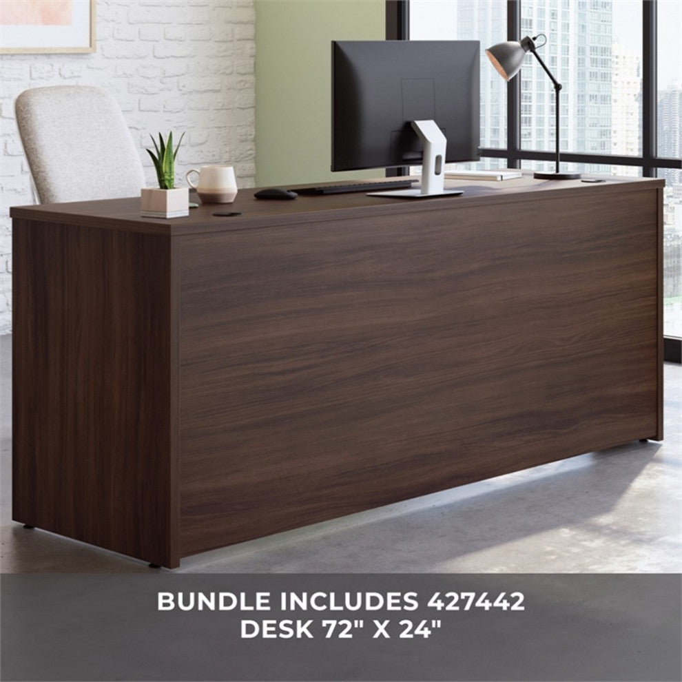 Sauder Affirm Engineered Wood 72"x24" Desk with Return Bundle in Noble Elm/Brown