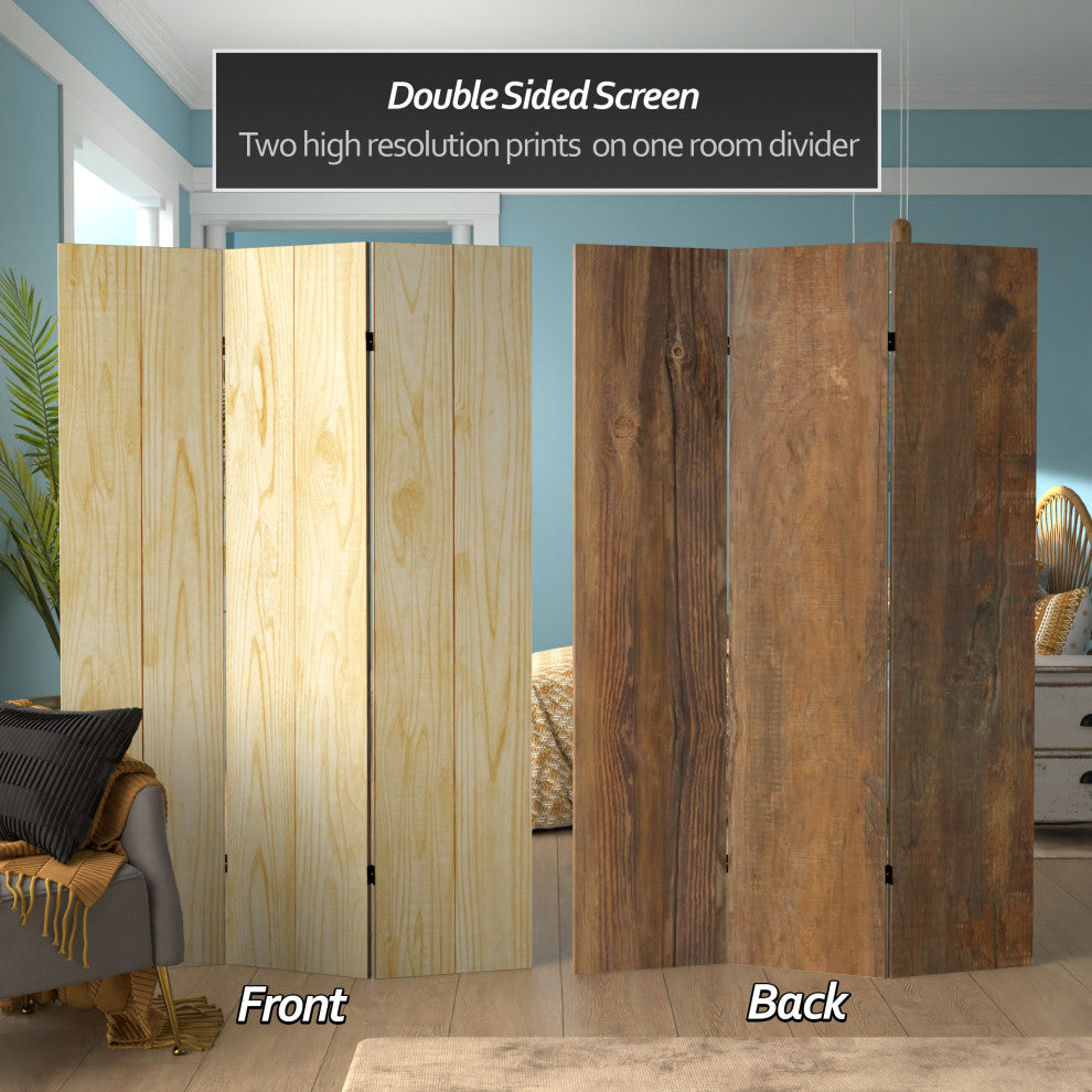6' Tall Double Sided Wood Grain Canvas Room Divider