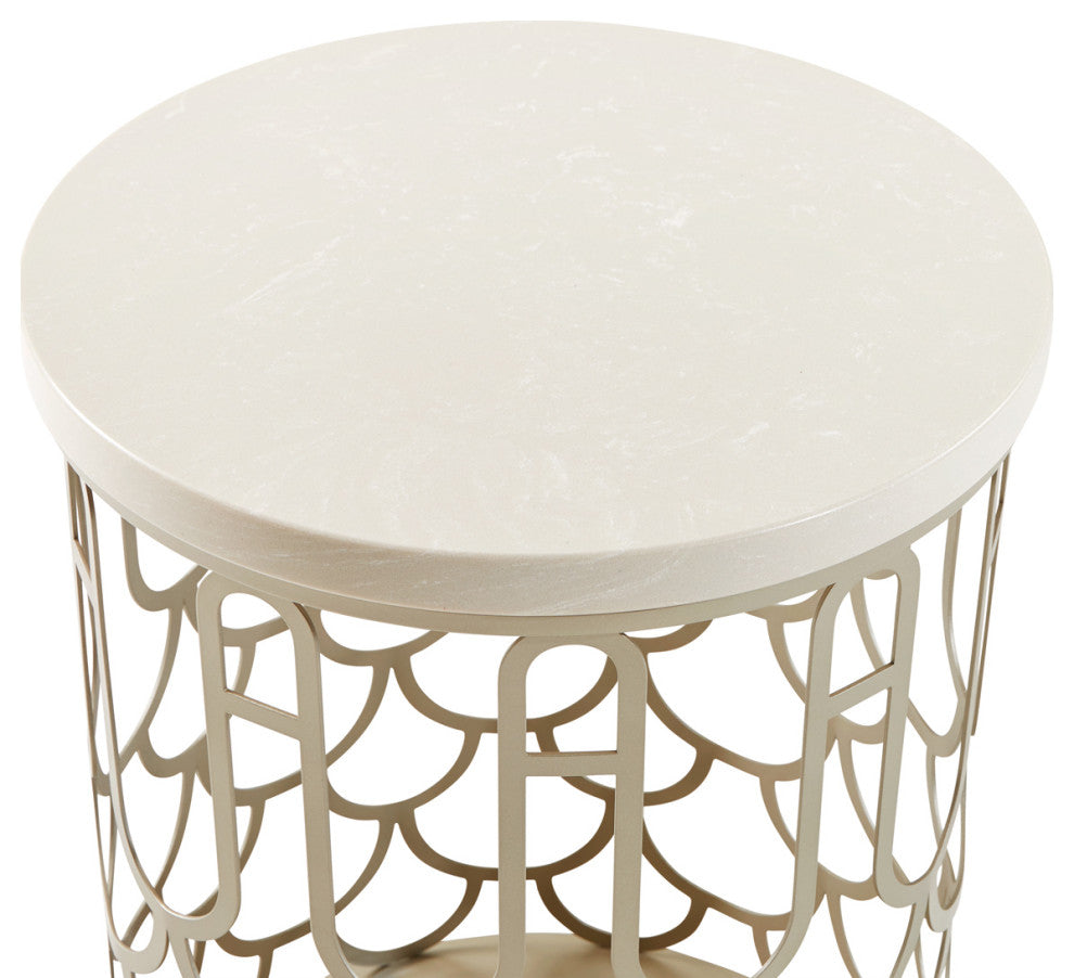 La Marisia Marble End Table, Creamy Pearl/Champagne