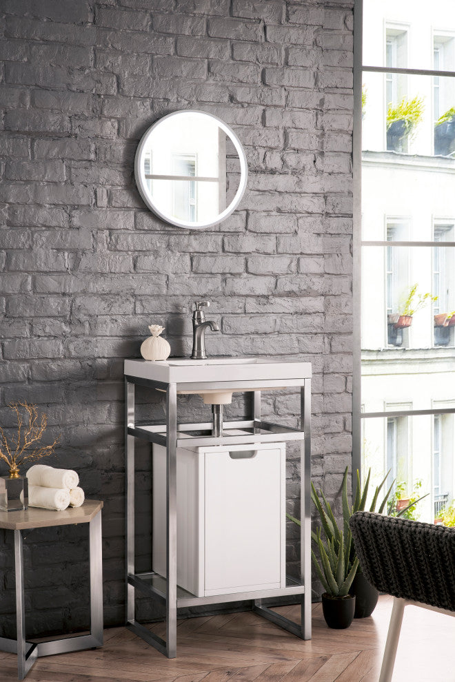 Boston 20" Sink Console, Brushed Nickel, Gloss White, White Gloss Top