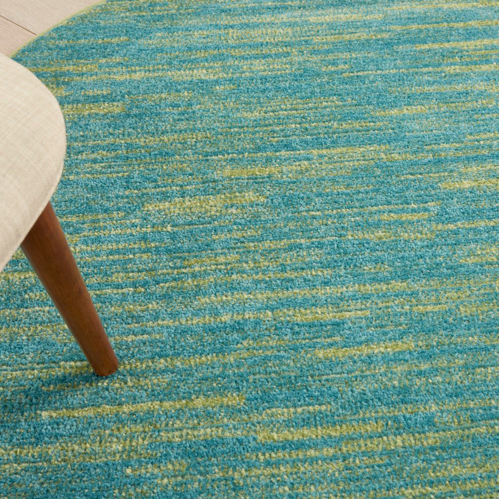 Nourison Essentials 4' x Round Blue Green Outdoor Area Rug