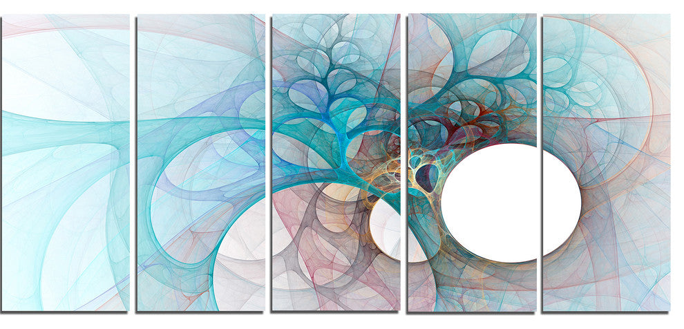 Fractal Angel Wings in Light Blue, Abstract Wall Art Canvas, 60"x28", 5 Panels