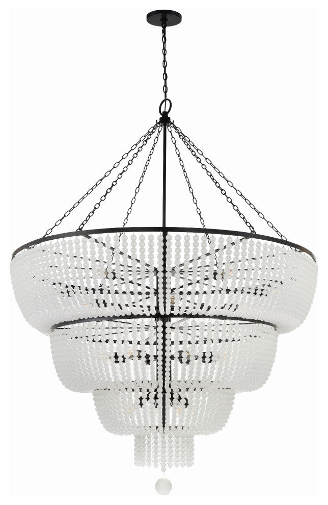 Rylee 32-Light Matte Black Chandelier, Frosted Glass Beads