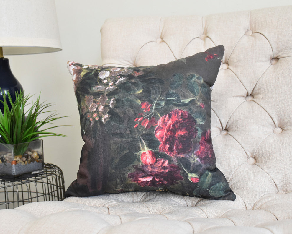 Floral Fancy 16" Red Floral Print Decorative Throw Pillow
