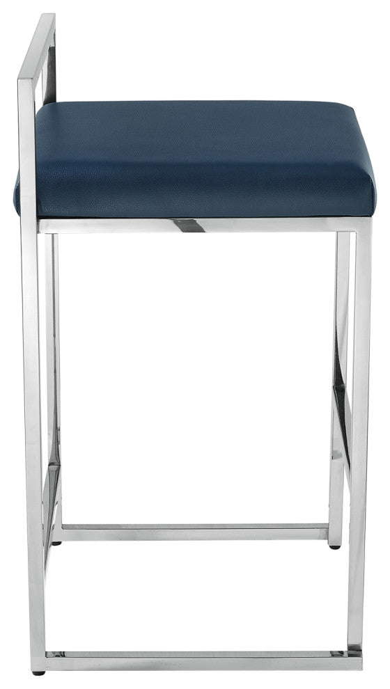Inspired Home Dereck Bar Stool Geometric Frame, Navy and Chrome Leather PU