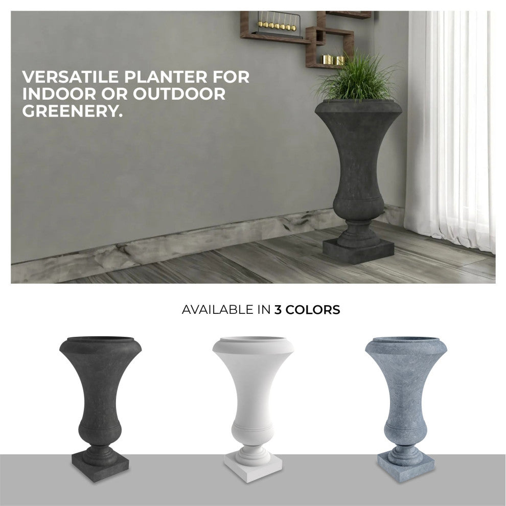 Daisy Fiberstone Urn Planter for Indoor and Outdoor, Black