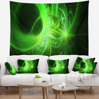 Bright Green Designs on Black Abstract Wall Tapestry, 80"x68"