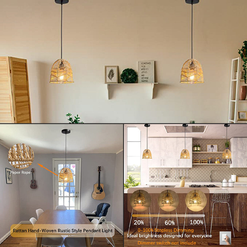 Natural & black light 7.87" Hanging Lamp Farmhouse Pendant Lighting Fixture