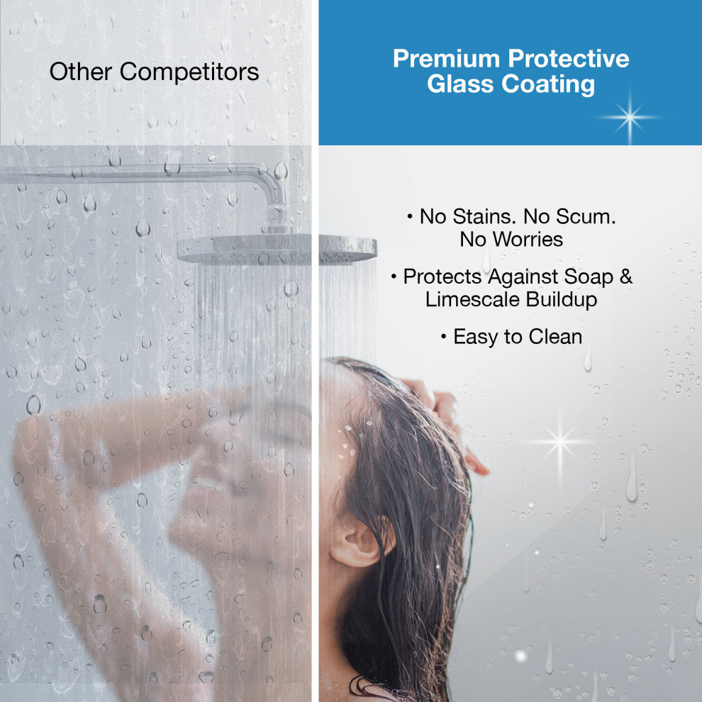 Tampa Corner Frameless Pivot Hinge Shower Door Kit With Base Pan, Black, 48x36"