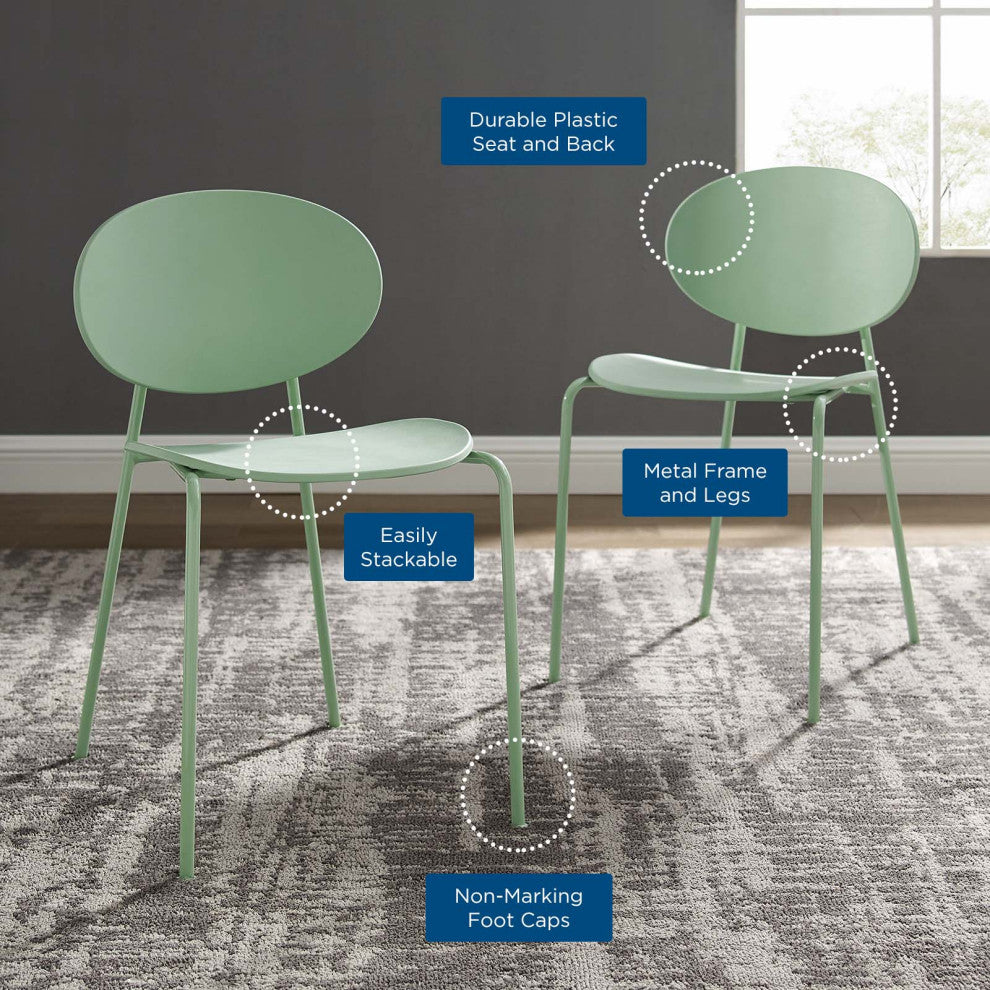 Side Dining Chair, Set of 2, Plastic, Metal, Green, Modern, Bistro Restaurant