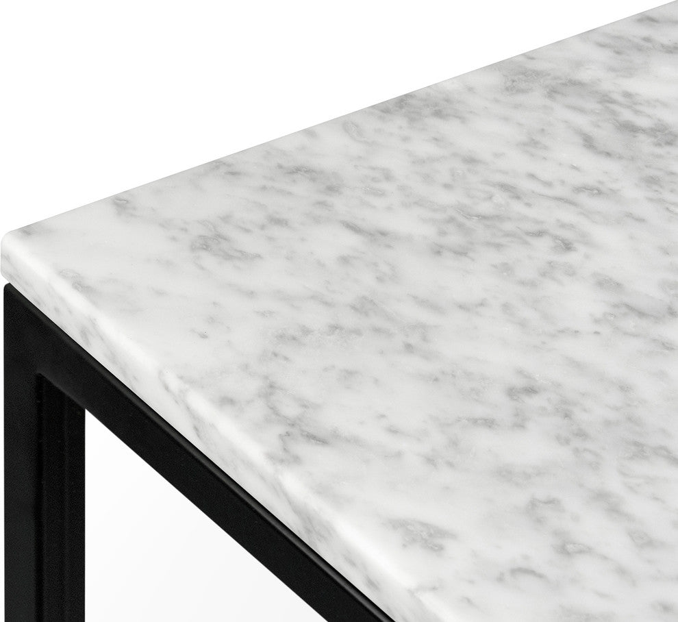 Modern Square Marble Top Coffee Table, White Marble/Black Legs