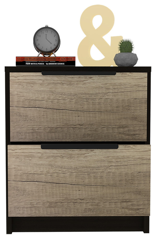 Black Open Compartment Two Drawer Nightstand