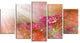 Little Red and Pink Flowers Spring, Floral Canvas Artwork, 60"x32", 5 Panels