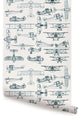 Airplanes Peel and Stick Vinyl Wallpaper, Slate Teal, 24"w X 60"h