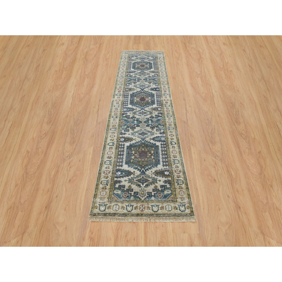 Ivory Hand Knotted Reimagined Viss Design Runner Oriental Rug, 2'6"x9'10"