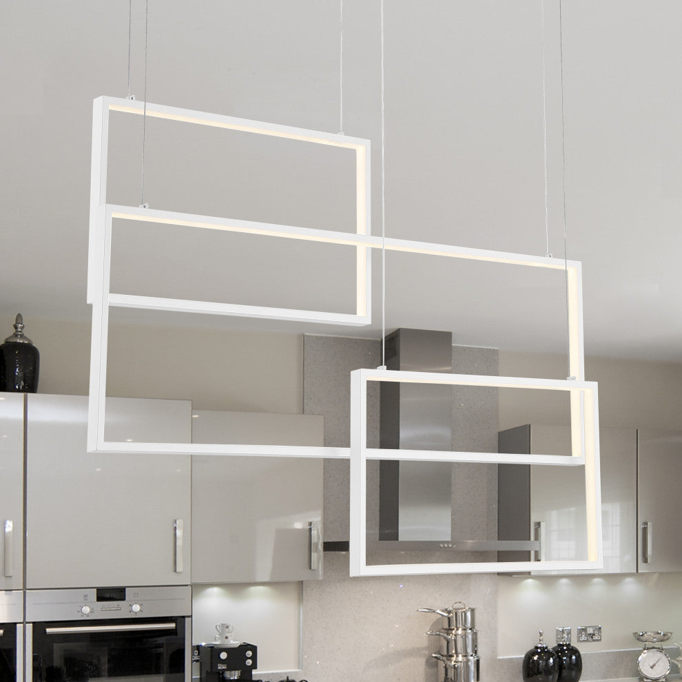 3-Light Unique Geometric LED Chandelier, White
