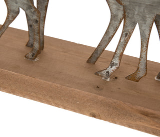 13.19" Galvanized Metal/Wooden Reindeer Table Decor