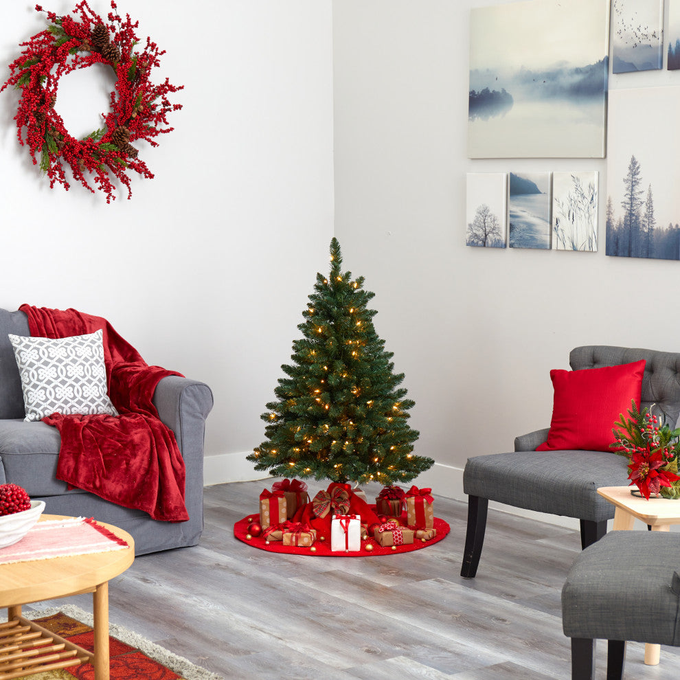 4' Northern Rocky Spruce Faux Xmas Tree W/100 Clear Lights & Bendable Branches