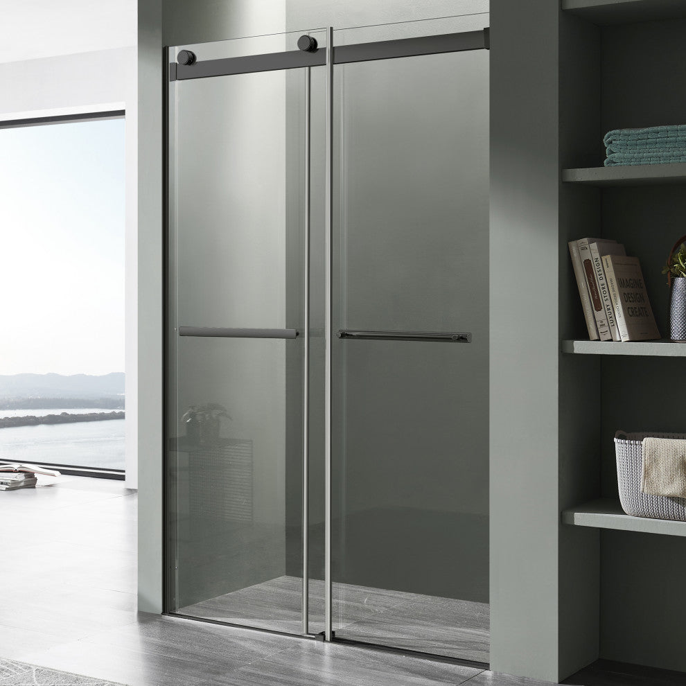 ANZZI Kahn 76" H Frameless Sliding Shower Door, Matte Black, 60" W