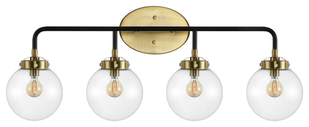 Caleb 30.75" 4-Light Contemporary Transitional Iron/Glass LED Vanity Light