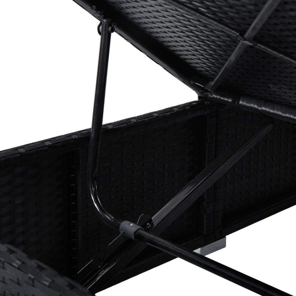vidaXL Patio Sun Lounger Pool Sunbed with Tea Table 3 Piece Poly Rattan Black