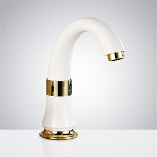 Restroom White and Gold Automatic Sensor Hands Free Faucet
