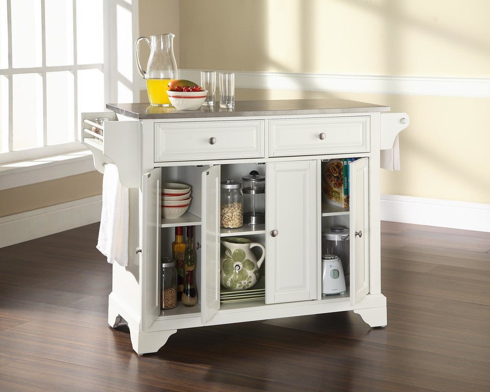 LaFayette Stainless Steel Top Kitchen Island, White Finish