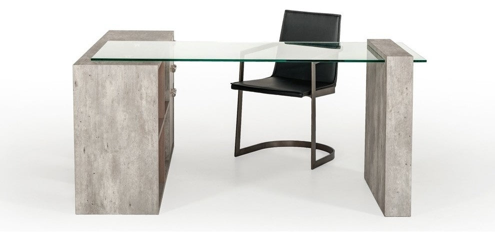 Nova Domus Boston Modern Glass and Concrete Reversible Desk