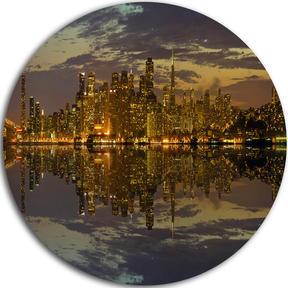 San Francisco At Sunset Panorama, Cityscape Round Wall Art, 36"