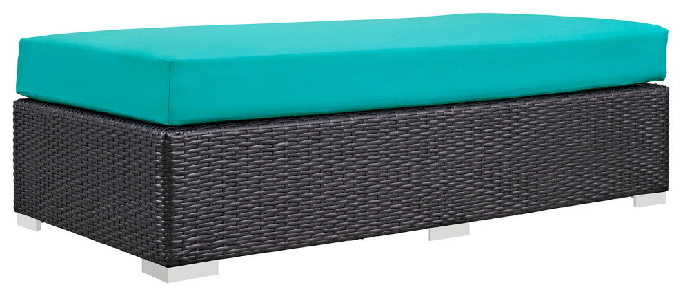 Espresso Turquoise Convene Outdoor Patio Fabric Rectangle Ottoman