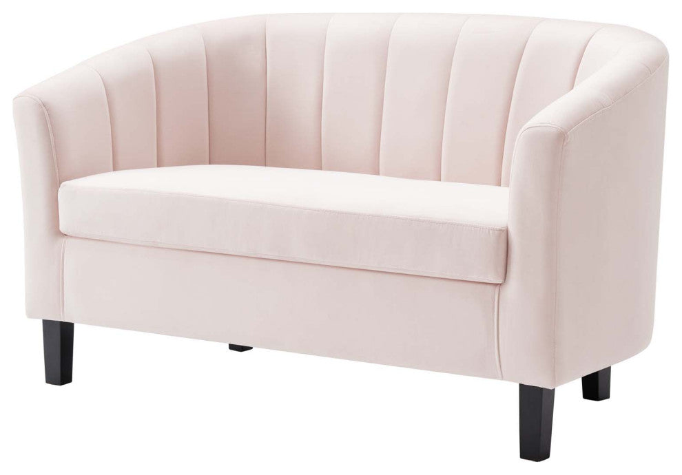 Tufted Loveseat Sofa, Velvet, Pink, Modern, Living Lounge Hotel Hospitality