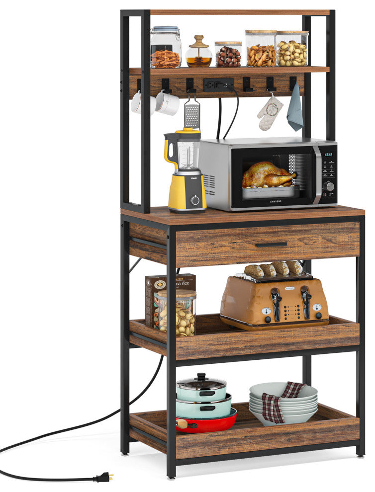 Kitchen Bakers Rack With Power Outlets, Freestanding Microwave Oven Stand