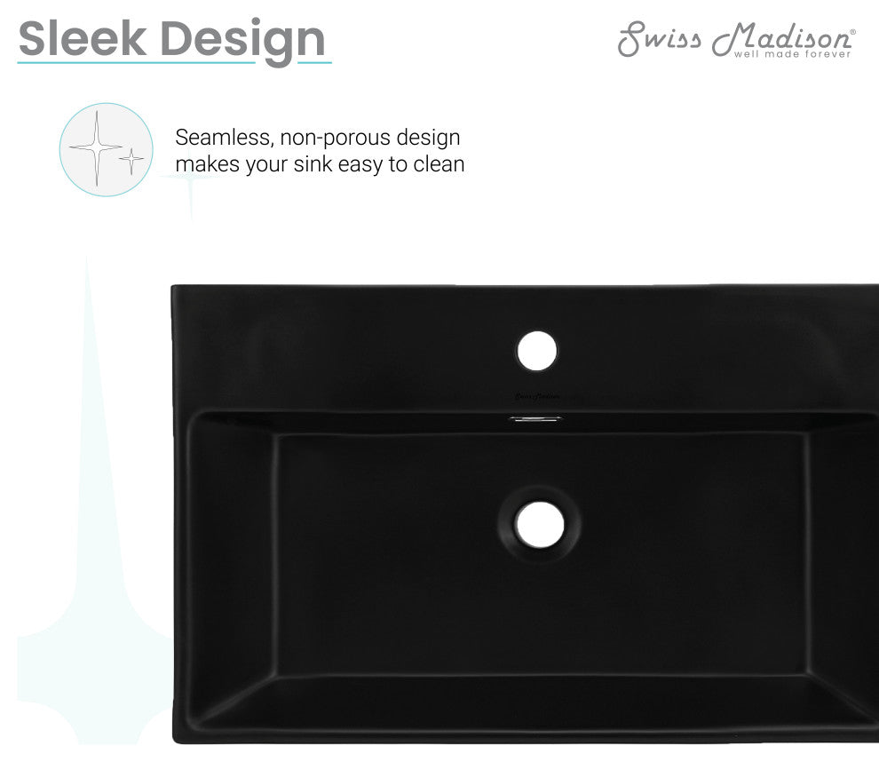 Claire 24" Rectangle Wall-Mount Bathroom Sink, Matte Black