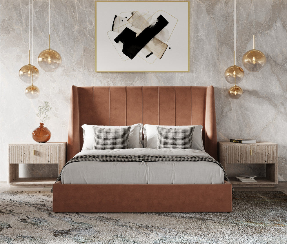 Modrest Roma Modern Burnt Orange Microfiber Upholstered Bed, Eastern King