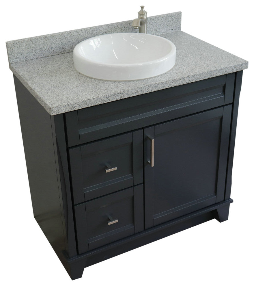37" Single Sink Vanity, Dark Gray Finish With Gray Granite