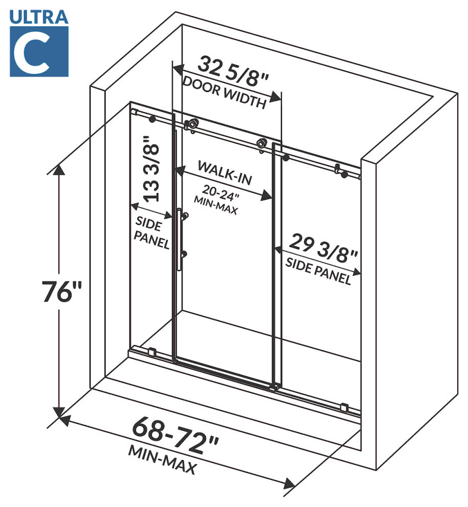 68-72x76" Sliding Shower Door Ultra-C Matte Black