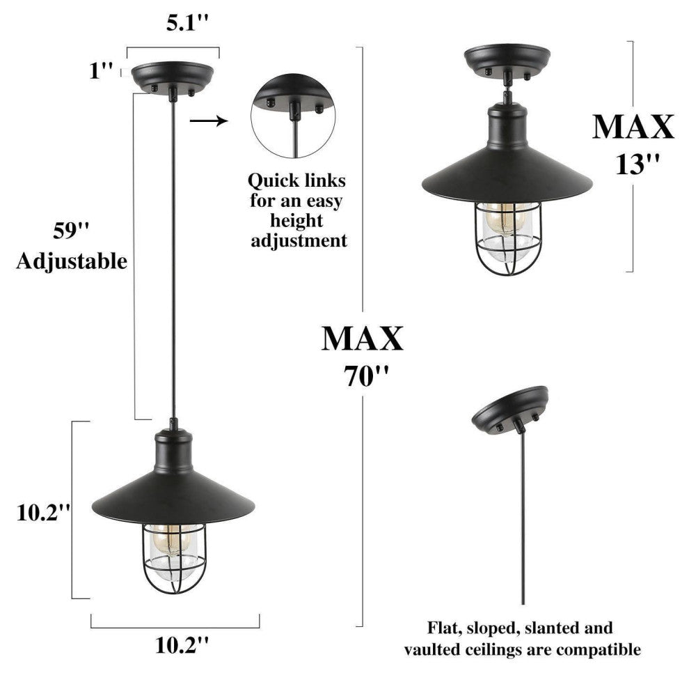 LNC 1-Light Farmhouse Matte Black Lantern Shade Mini Pendant Lighting