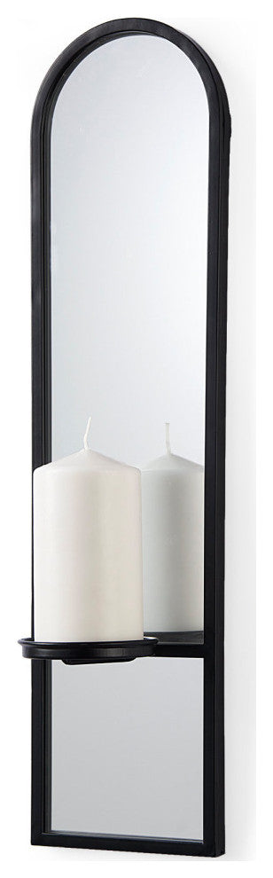 Evianna 7Lx7Wx25H Mirrored WithBlack Metal Frame Wall Candle Holder