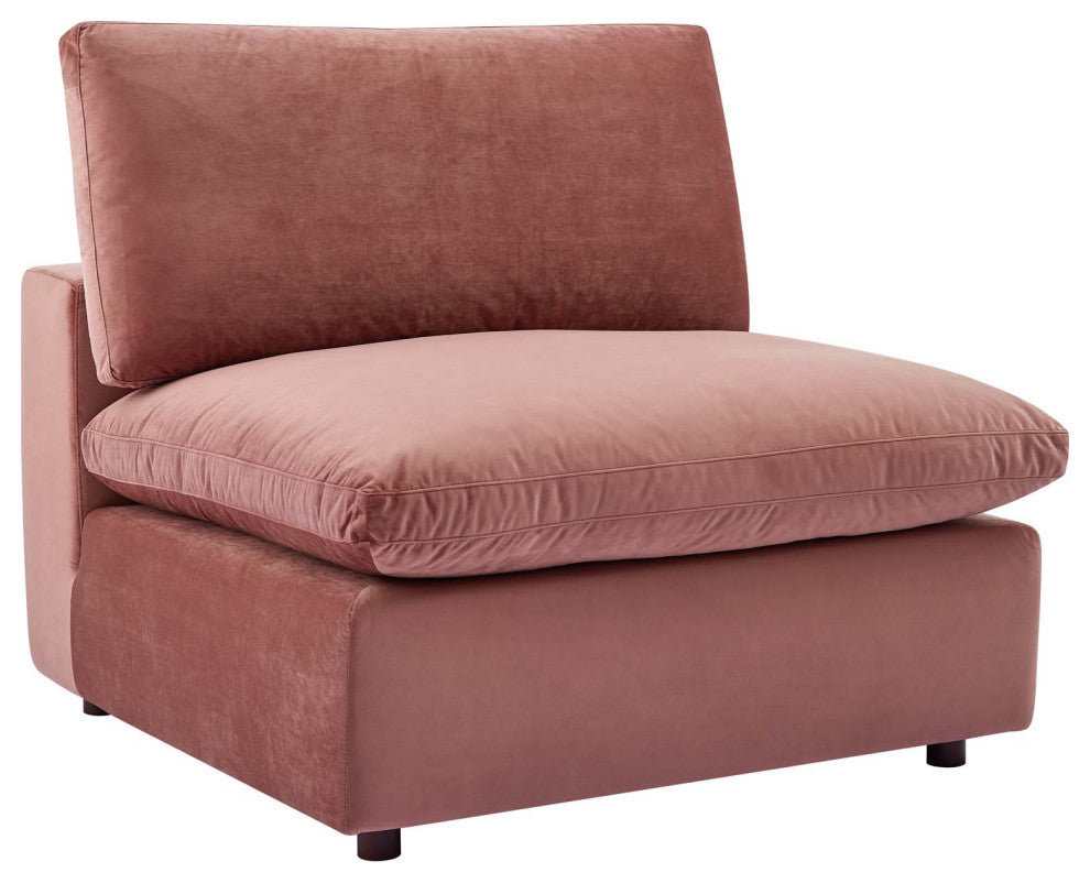 Commix Down Filled Overstuffed Performance Velvet Armless Chair Dusty Rose