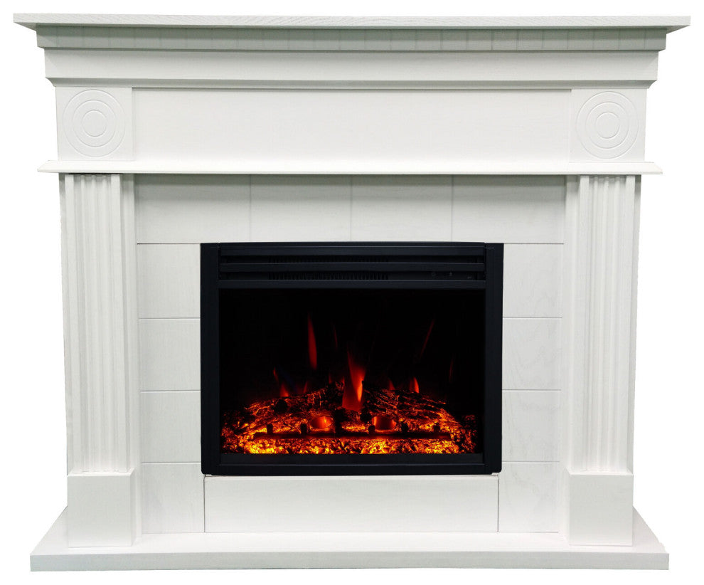 47.8" York Electric Fireplace Mantel With Deep Log Insert, White