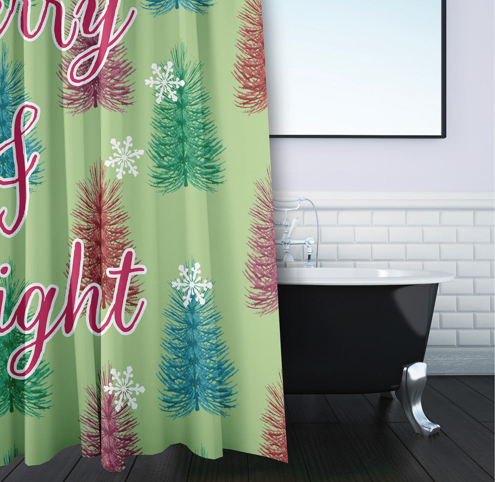 70"Wx73"L Merry and Bright Shower Curtain, Light Green