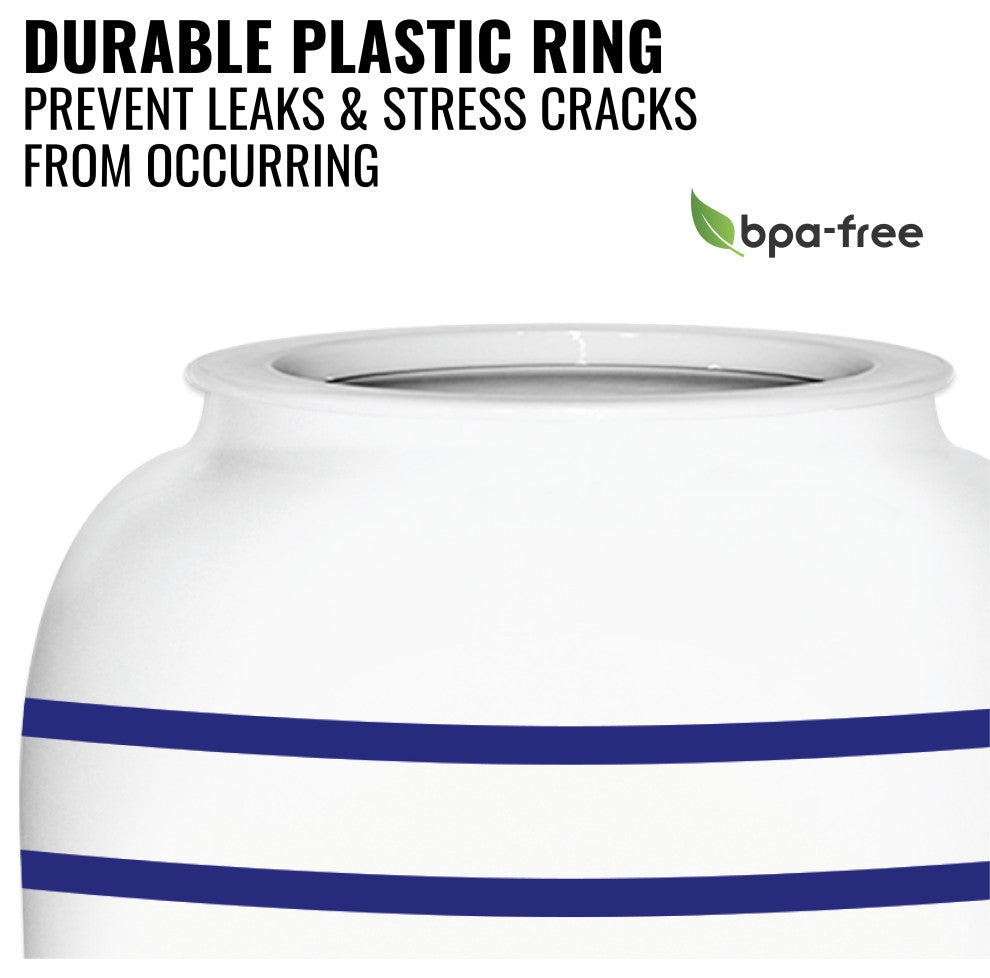 Blue Stripe Porcelain Ceramic Water Dispenser Crock With Faucet, Lead Free