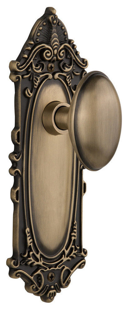 Double Victorian Plate With Homestead Knob, Antique Brass