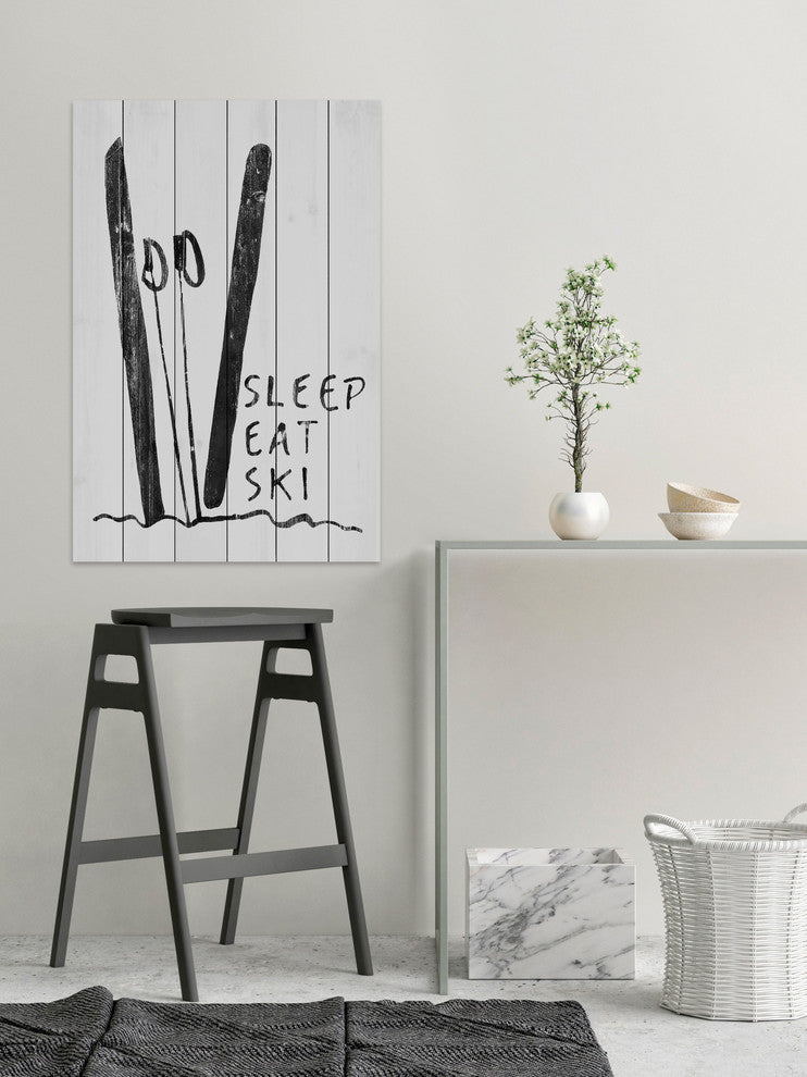 "Sleep Eat Ski" Painting Print on White Wood, 24"x36"