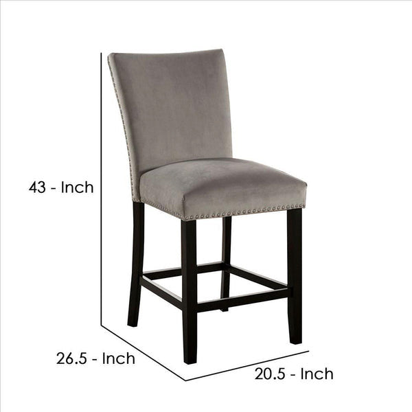 Benzara BM239826 Counter Height Side Chair With Padded Seating, Set of 2, Gray