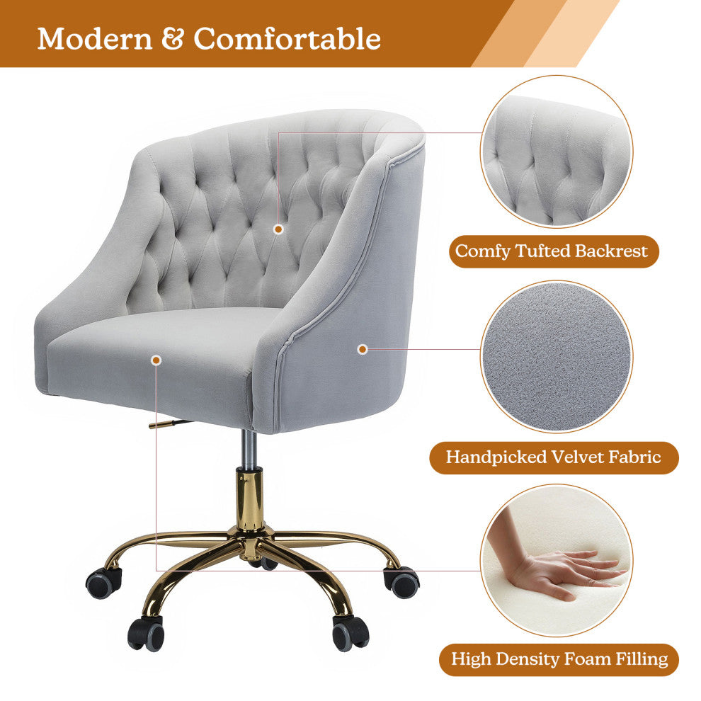 Home Office Swivel Chair with Button-Tufted Back, Gray