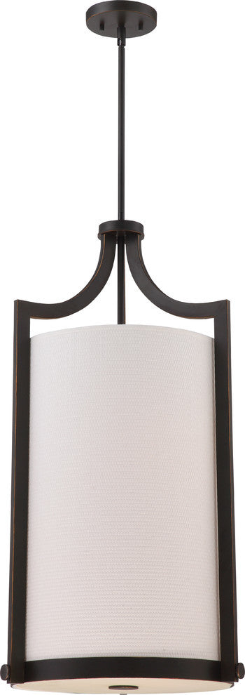 Meadow 4-Light Foyer With White Fabric Shade, Oil-Rubbed Bronze
