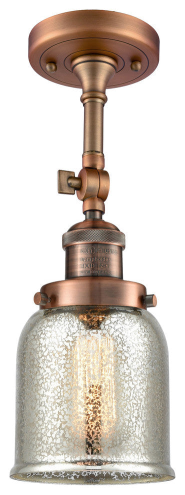 Small Bell 5" Semi-Flush Mount, Antique Copper, Glass: Silver Mercury